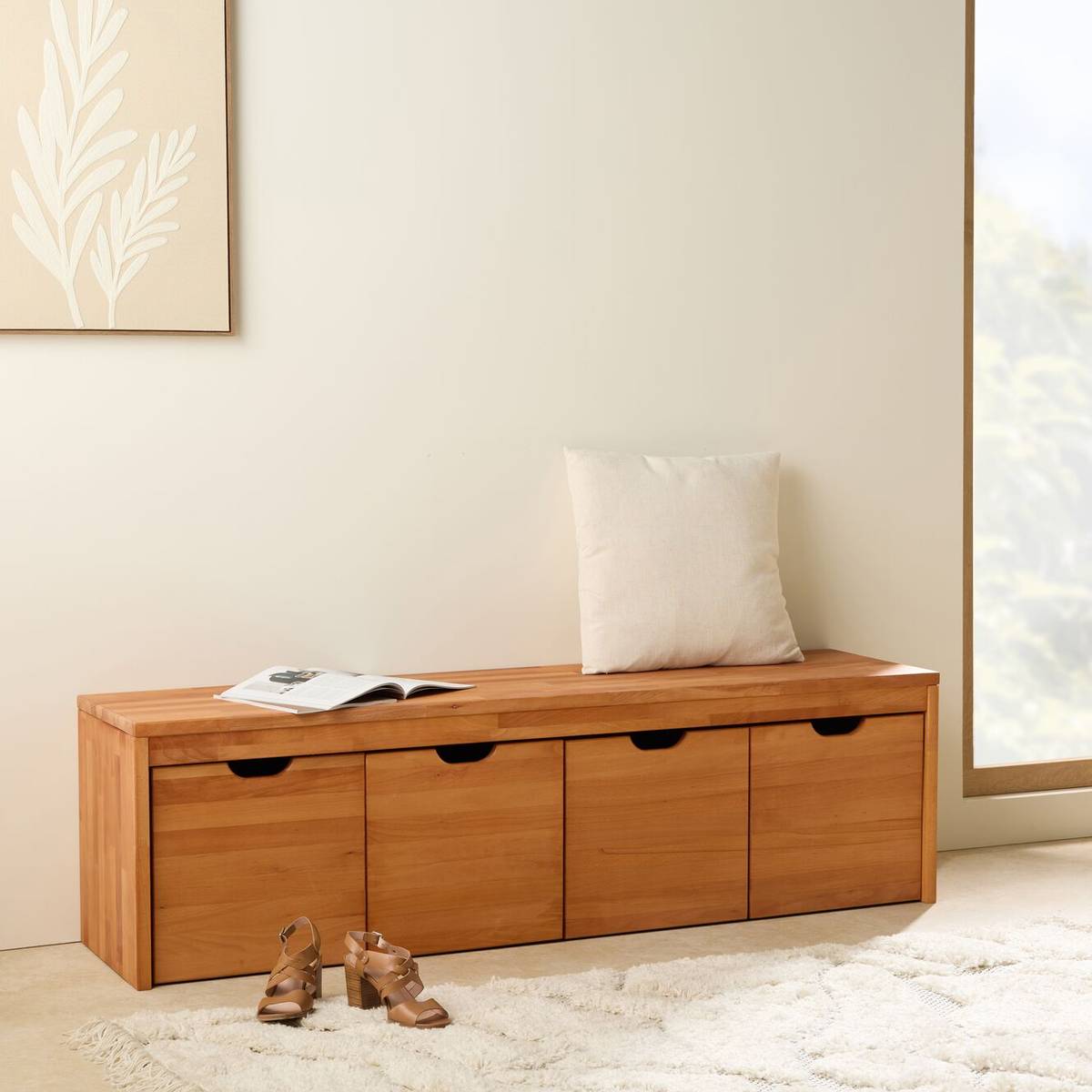 Banc bois massif 4 cubes de rangement Cyriel Banc bois massif 4 cubes de rangement Cyriel