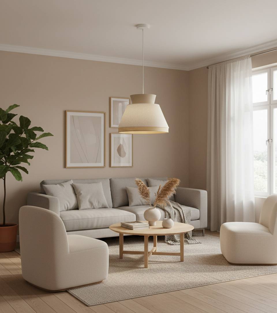 Suspension tissu et cannage naturelle beige Sarah