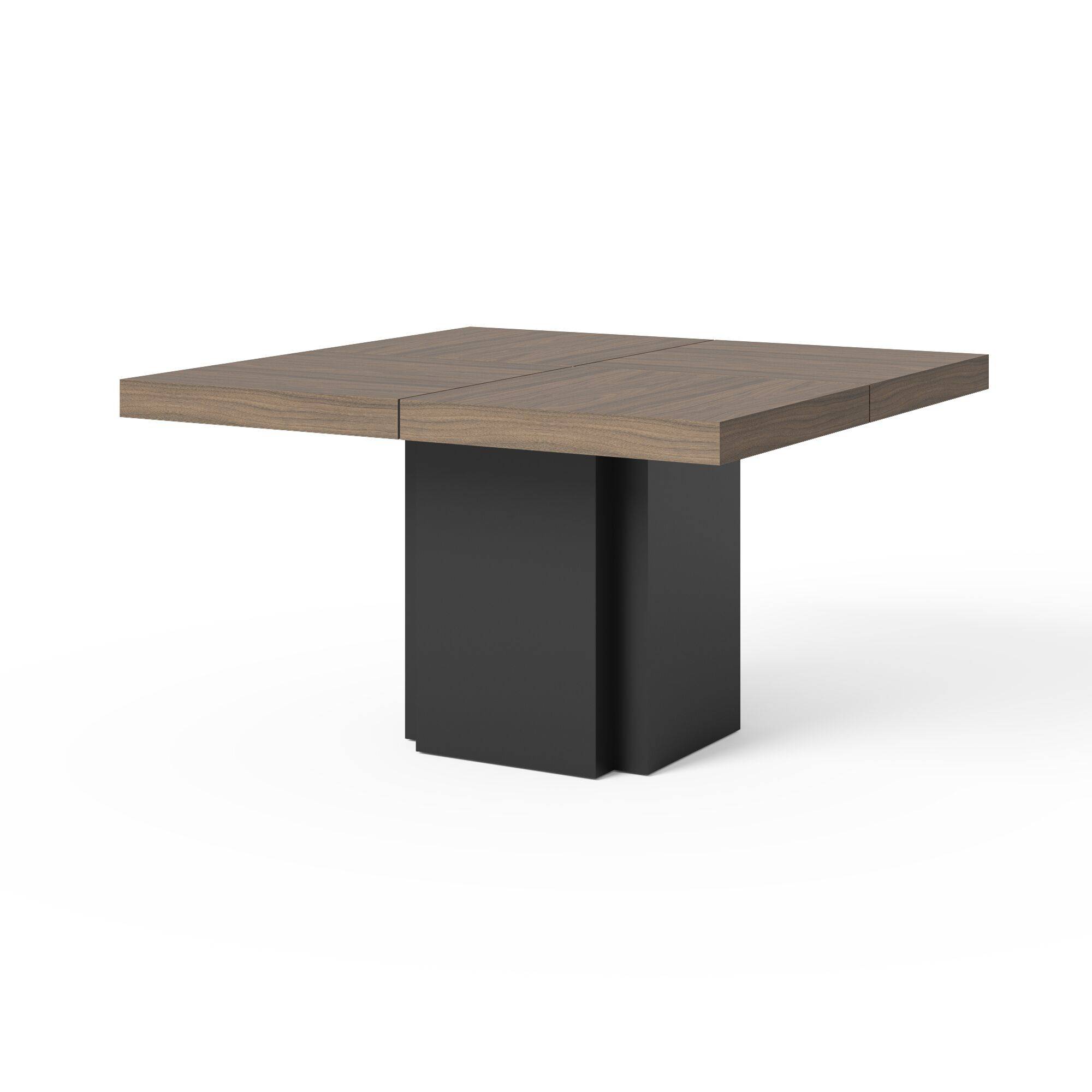 Table à manger carrée décor bois et noir pied central 6 personnes Dusk