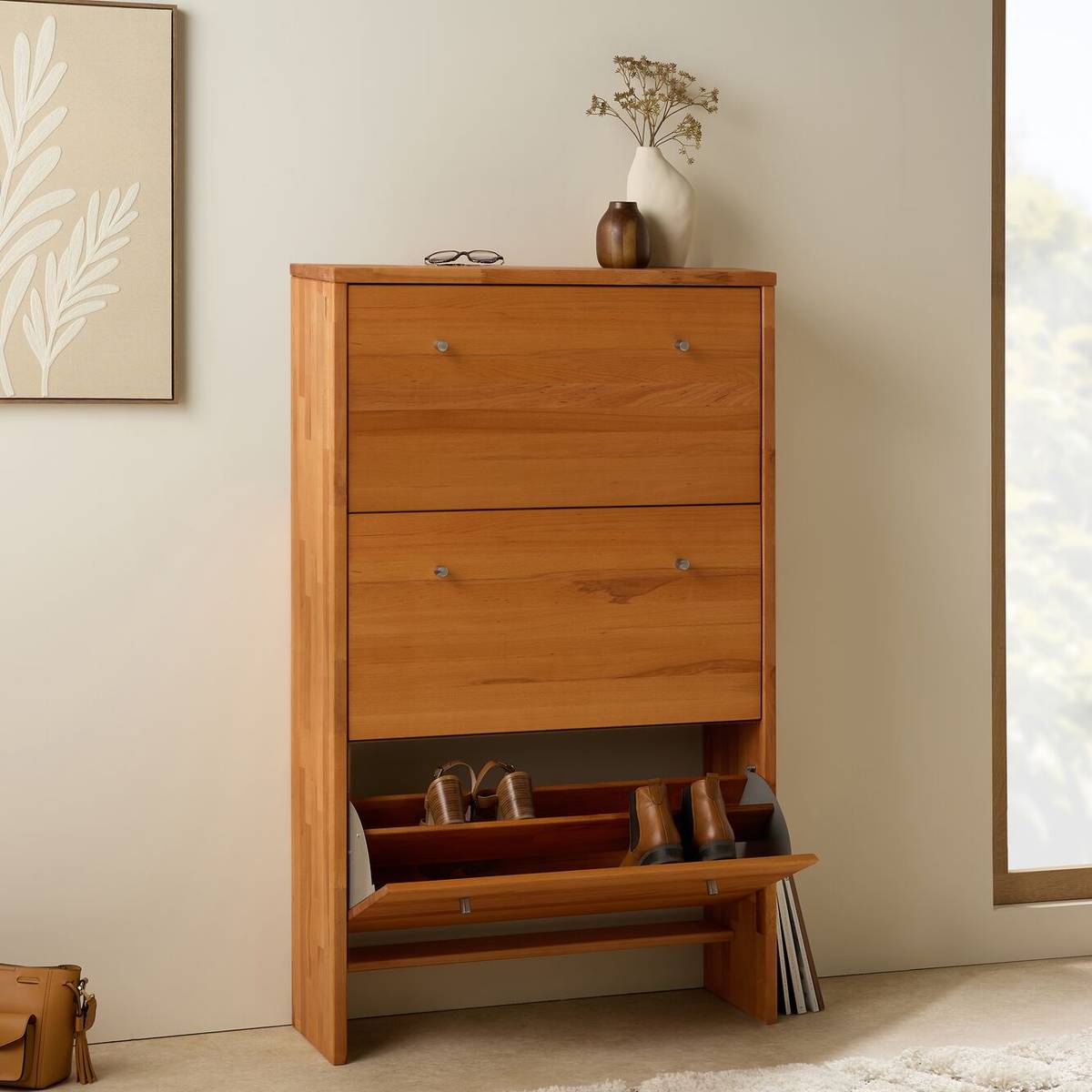 Meuble à chaussures bois massif 3 tiroirs Cyriel Meuble à chaussures bois massif 3 tiroirs Cyriel