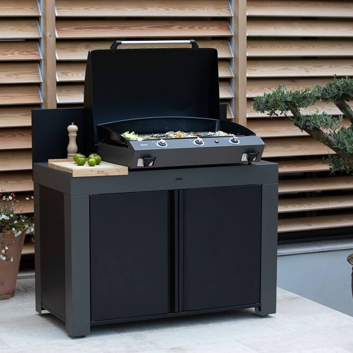 Meuble de Cuisine pour Plancha 120 x 60 cm Félix en Acier Gris et Noir Meuble de Cuisine pour Plancha 120 x 60 cm Félix en Acier Gris et Noir