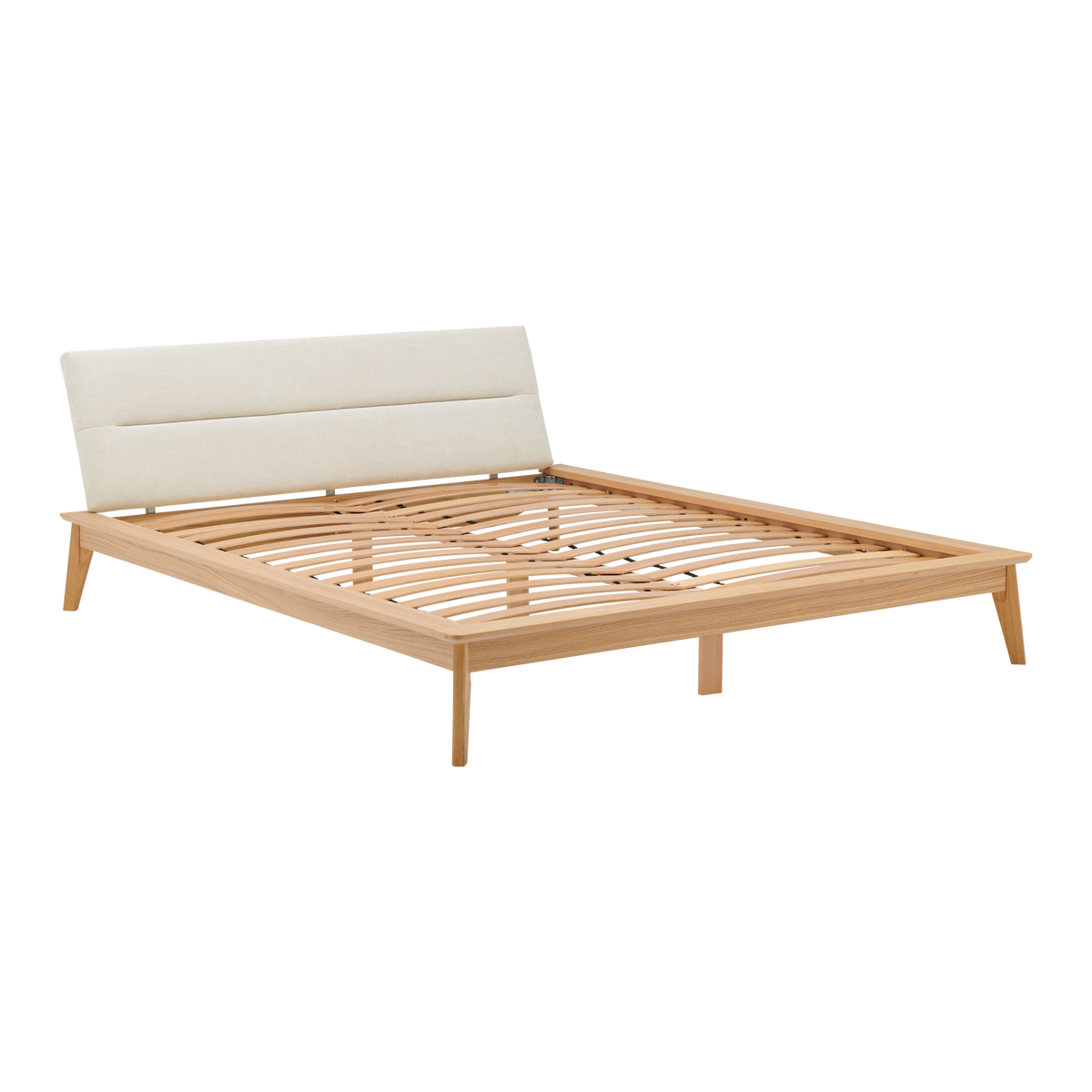 Lit bois avec tête de lit tissu Atia Lit bois avec tête de lit tissu Atia