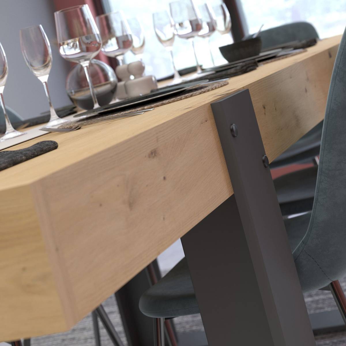 Table à manger rectangulaire décor bois et noir 6 personnes Pippa Table à manger rectangulaire décor bois et noir 6 personnes Pippa