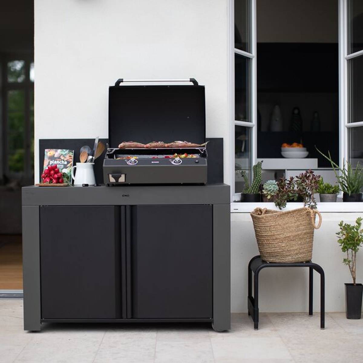 Meuble de Cuisine pour Plancha 120 x 60 cm Félix en Acier Gris et Noir Meuble de Cuisine pour Plancha 120 x 60 cm Félix en Acier Gris et Noir