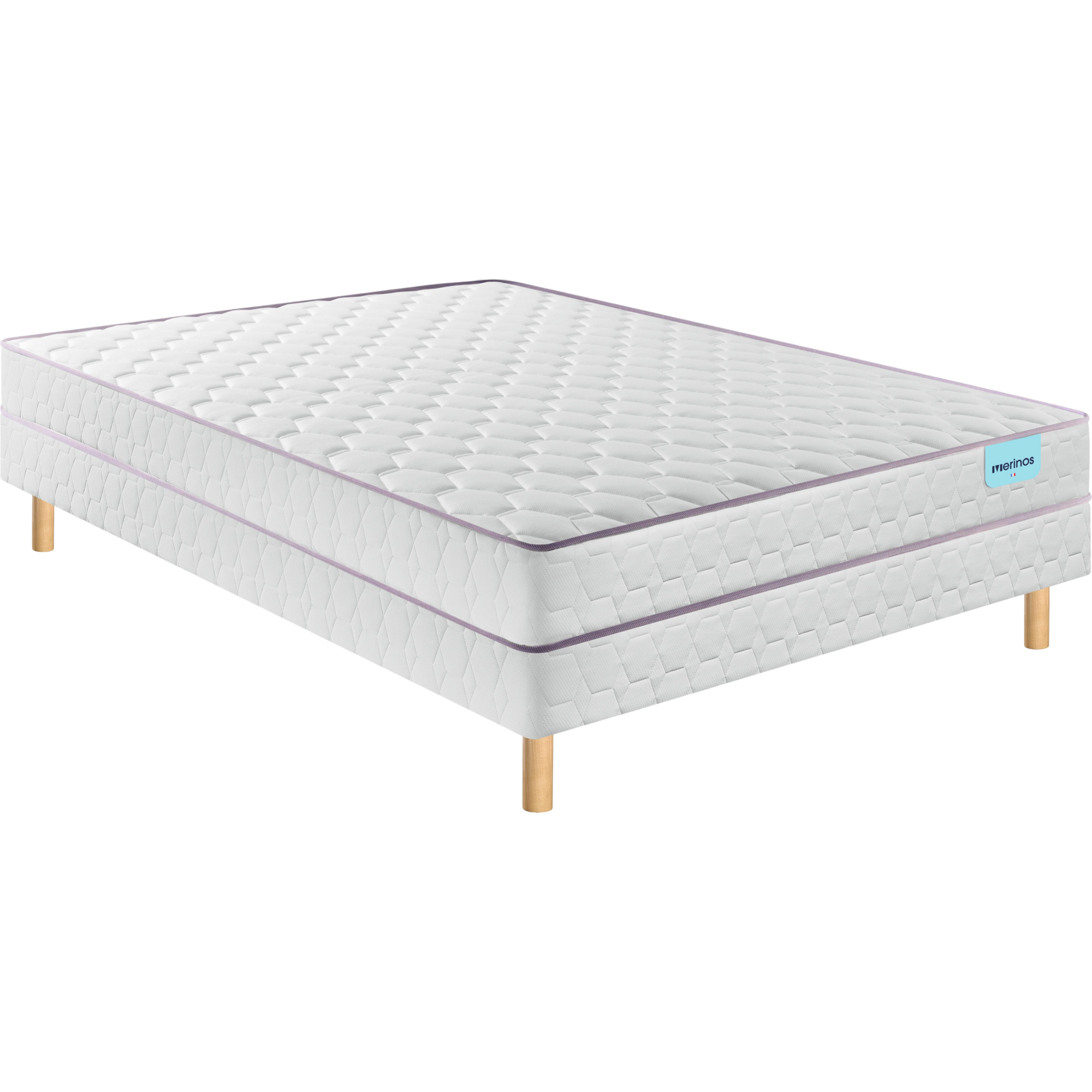 Voici l'ensemble Natty de Merinos. Le matelas est composé de ressorts ensachés pour un sommeil de qualité. En effet, les ressorts permettent la ventilation naturelle du matelas et des fibres de garnissage. C'est un matelas ferme avec un soutien homogène du corps. Le petit plus, il est réversible avec une face de couchage été et une face de couchage hiver. Le sommier s'adapte parfaitement au matelas et vous permettra d'en apprécier au maximum le confort. Il est ferme en lattes massives.