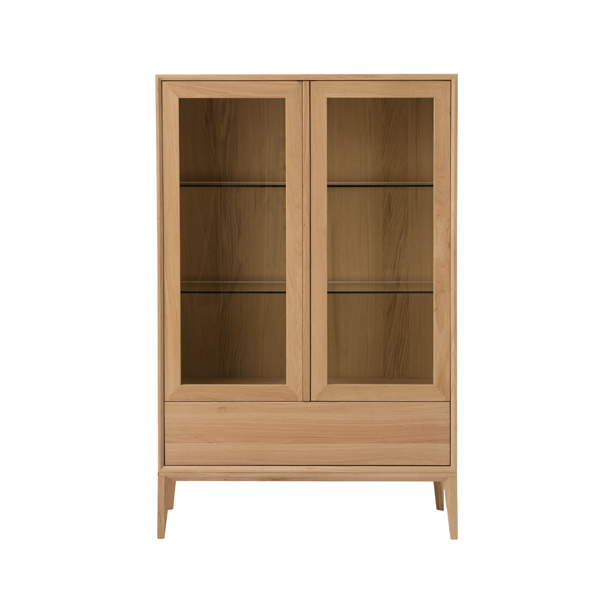 Meuble vitrine led chêne massif 2 portes  1 tiroir Charles