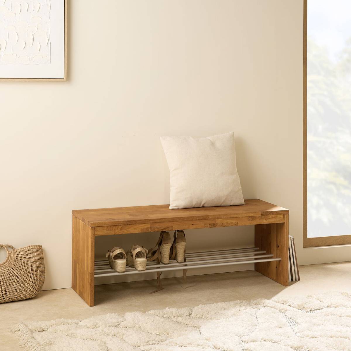 Banc à chaussures bois massif 2 places Cyriel Banc à chaussures bois massif 2 places Cyriel