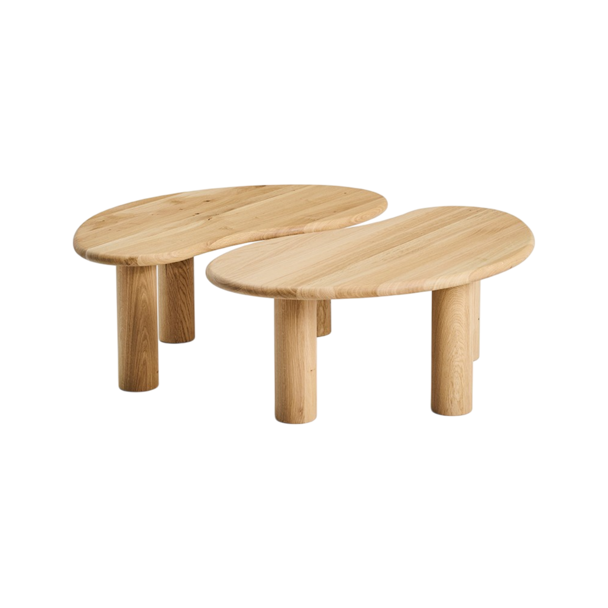 Laissez-vous séduire par le lot de 2 tables basses en chêne massif Milan, un duo sculptural audacieux et chaleureux.Au delà d'une table basse, elle incarne un jeu de formes : composée de deux tables identiques en chêne massif, elle offre une composition en parfaite symbiose. Leurs plateaux aux rebords arrondis s'imbriquent de manière harmonieuse, à la manière du yin et du yang, pour créer une pièce centrale aussi esthétique que fonctionnelle. Chaque table repose sur trois pieds cylindriques qui lui confèrent stabilité et allure sculpturale Le chêne massif, chaleureux et authentique, permet à ce duo de s'imposer comme l'élément central de votre salon, alliant esthétique, authenticité et équilibre parfait.
