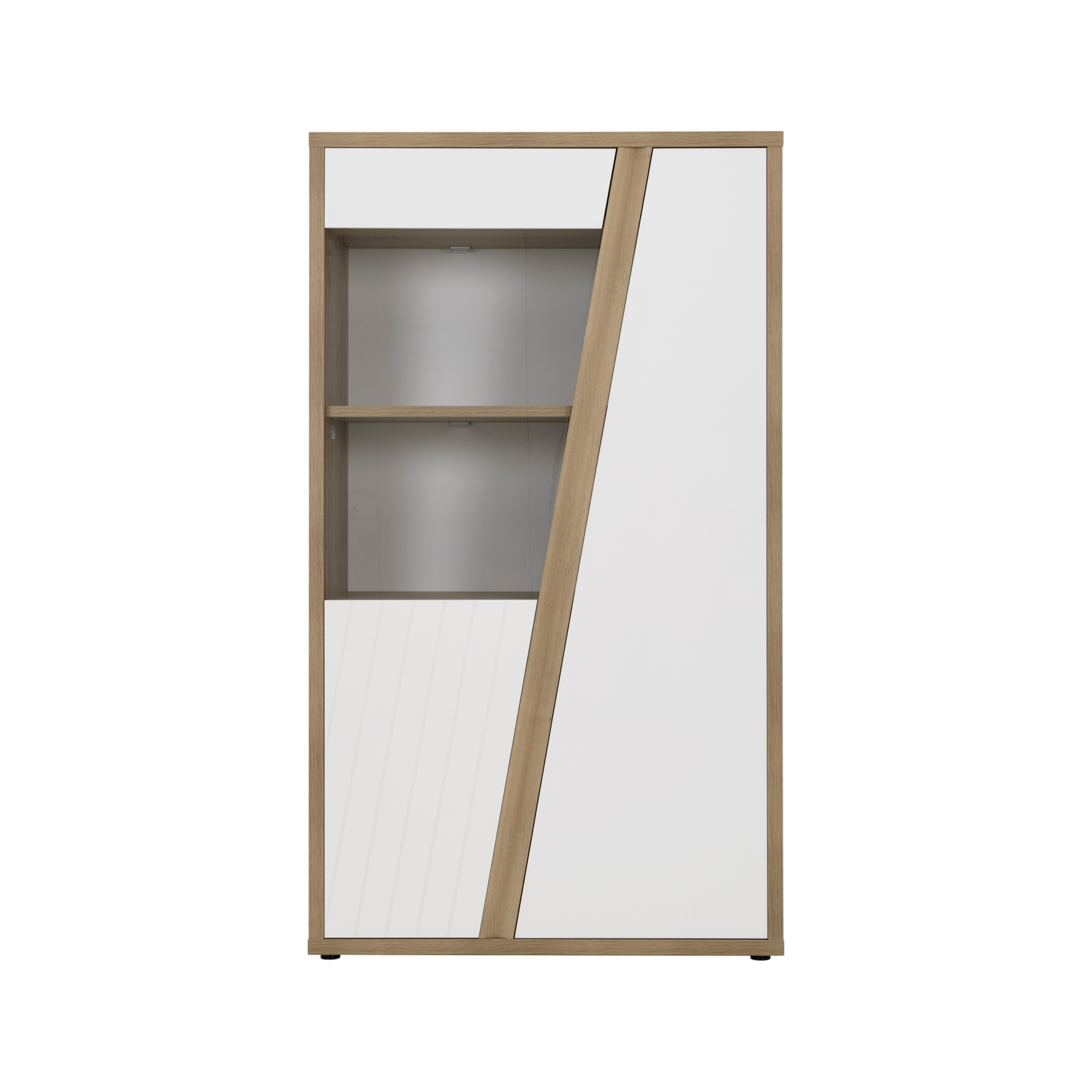 Meuble vitrine décor bois et blanc 2  portes Gustave