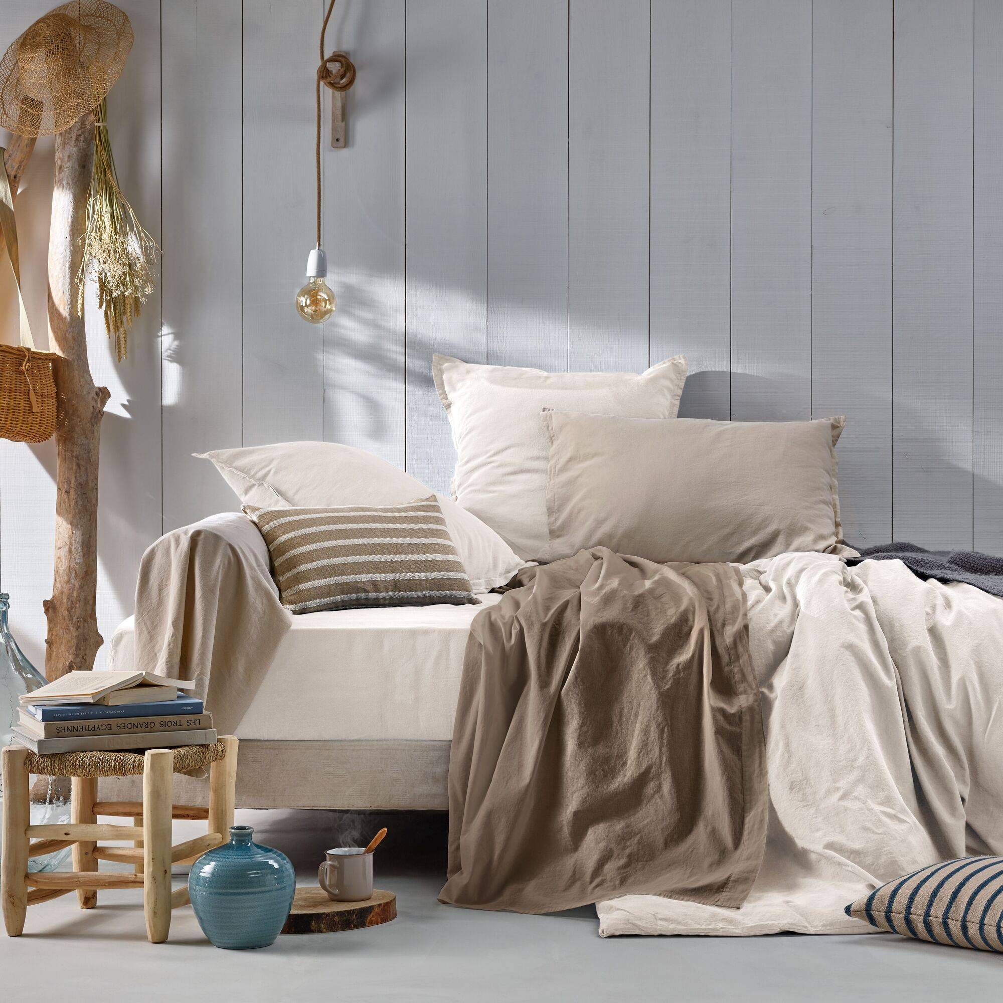 Drap housse coton lin lavé Flandres CAMIF