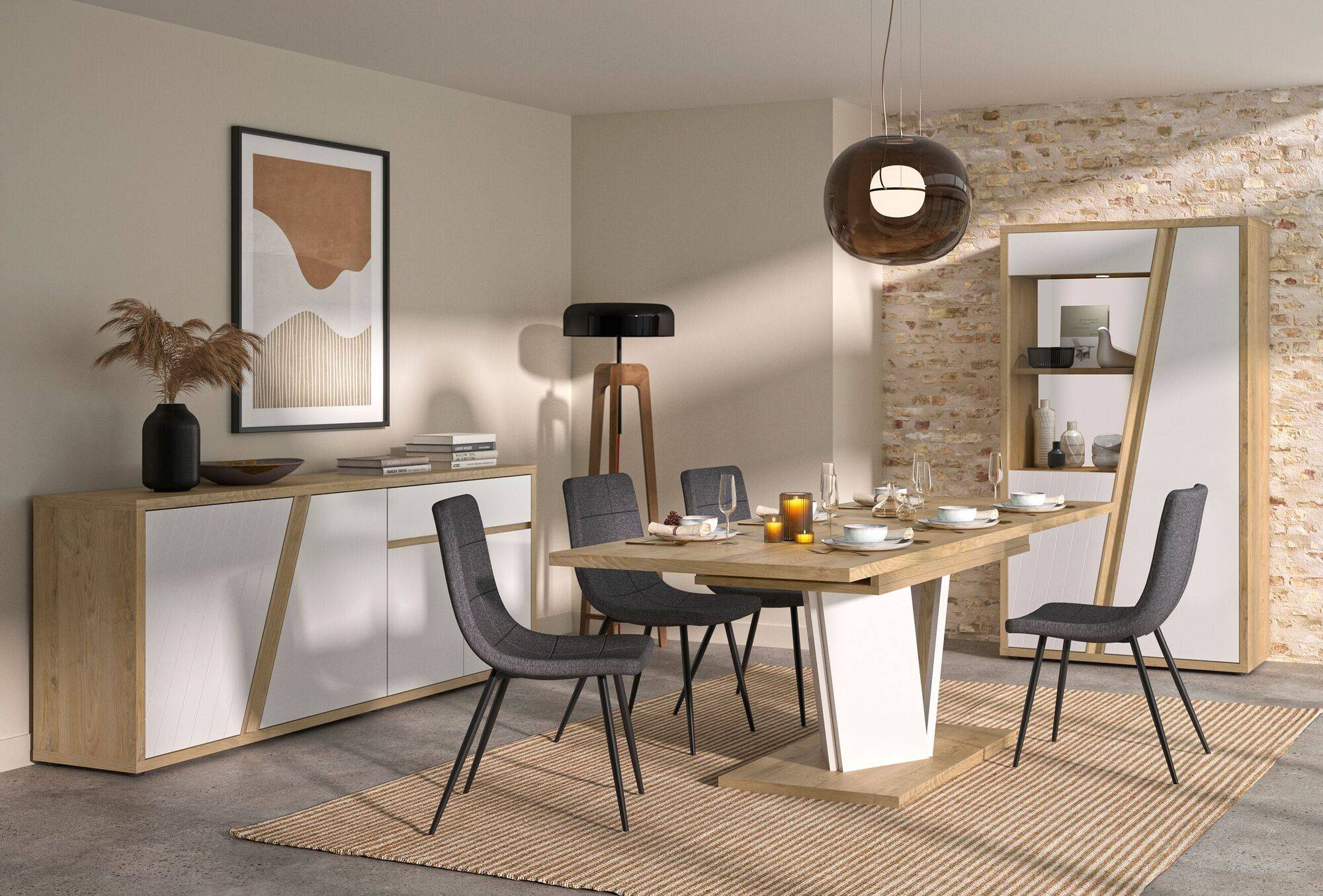 Buffet décor bois et blanc 4 portes 1 tiroir Gustave - Image 1