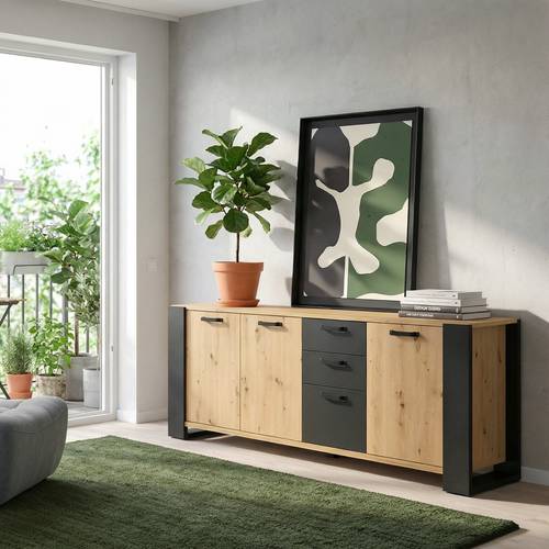 Buffet décor bois 3 portes 220 cm Pippa