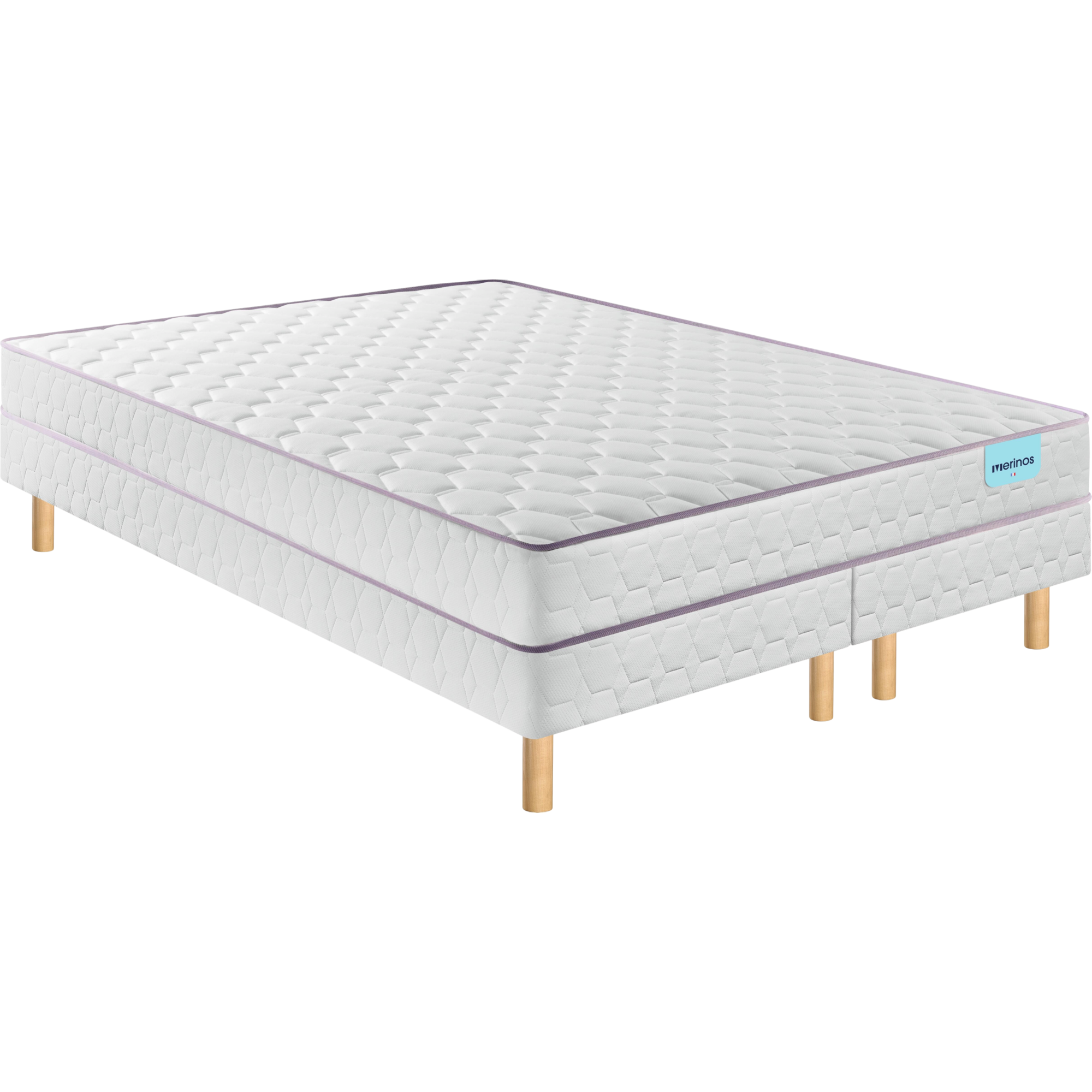 Voici l'ensemble Natty de Merinos. Le matelas est composé de ressorts ensachés pour un sommeil de qualité. En effet, les ressorts permettent la ventilation naturelle du matelas et des fibres de garnissage. C'est un matelas ferme avec un soutien homogène du corps. Le petit plus, il est réversible avec une face de couchage été et une face de couchage hiver. Le sommier s'adapte parfaitement au matelas et vous permettra d'en apprécier au maximum le confort. Il est ferme en lattes massives.