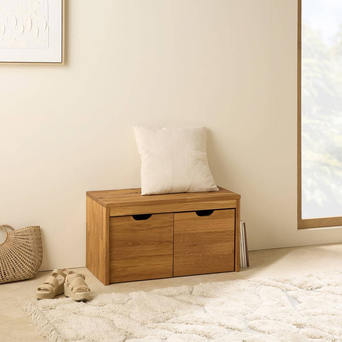 Banc bois massif 2 cubes de rangement Cyriel Banc bois massif 2 cubes de rangement Cyriel