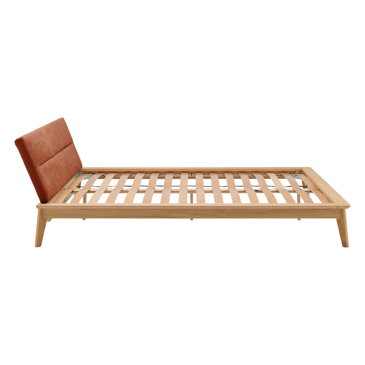 Lit bois avec tête de lit tissu Atia Lit bois avec tête de lit tissu Atia