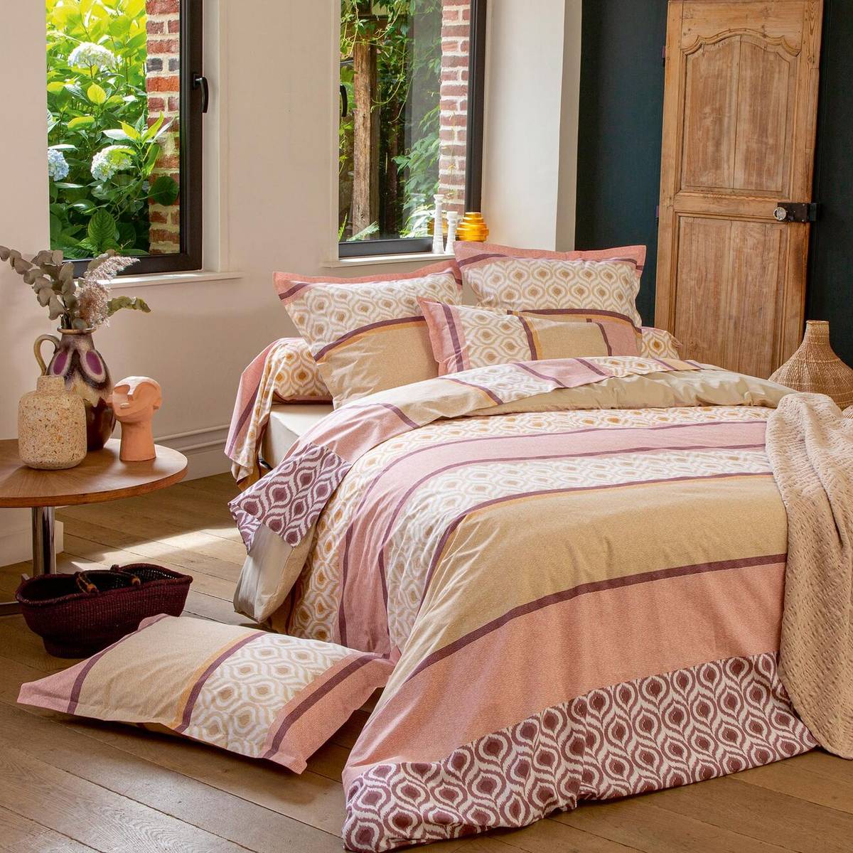 Taie de traversin coton Inouk rose Taie de traversin coton Inouk rose