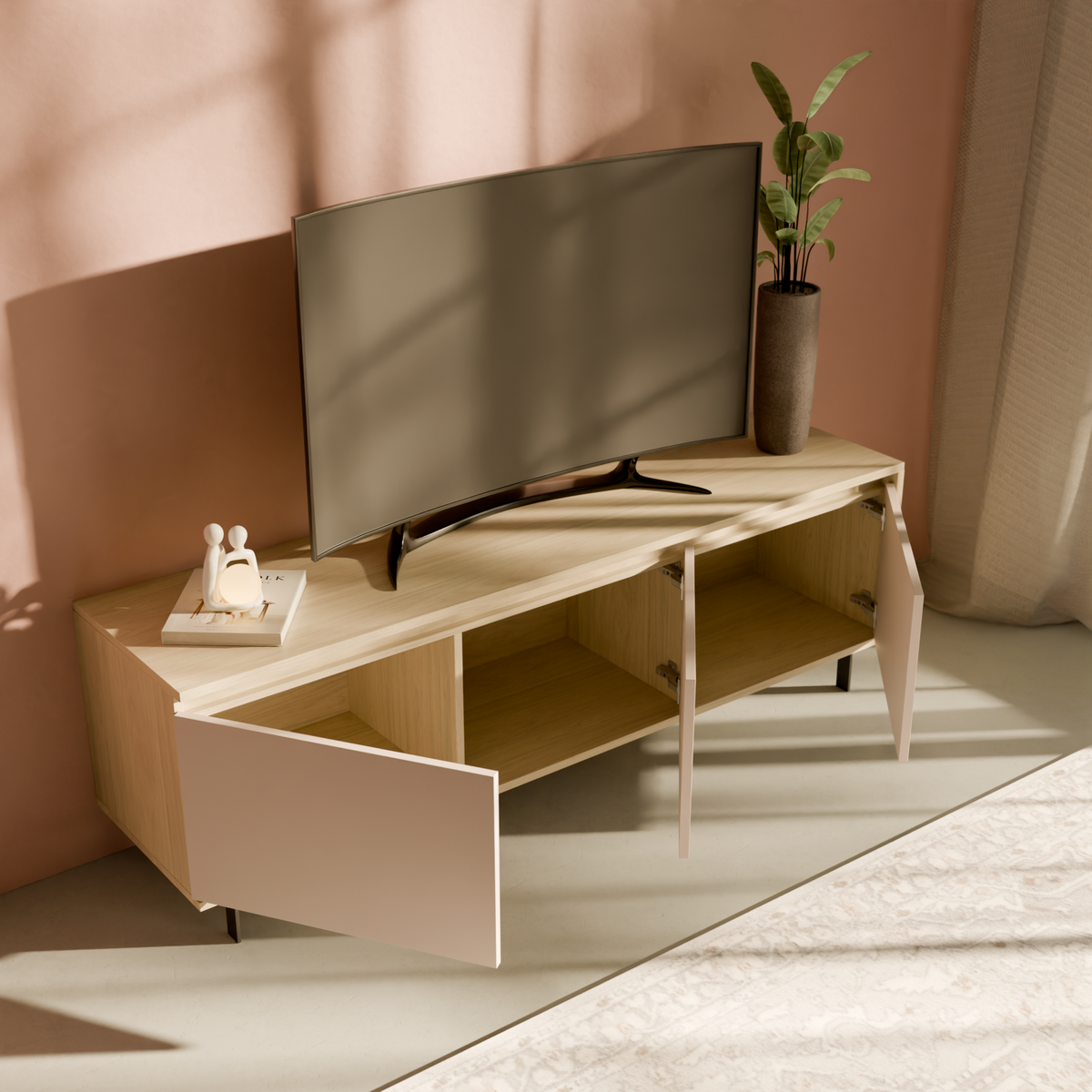 Meuble TV 3 portes décor bois Gustavo Meuble TV 3 portes décor bois Gustavo