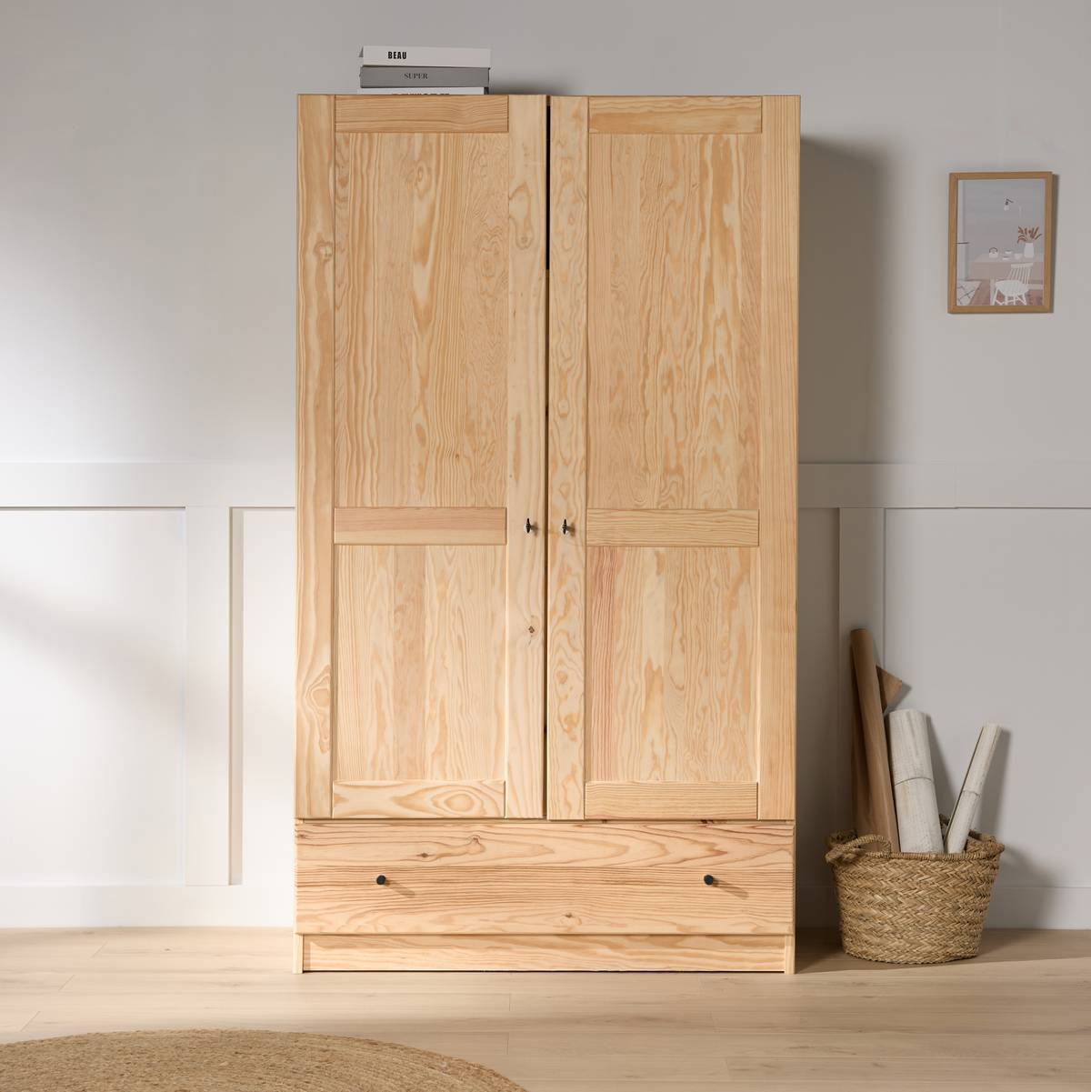 Armoire bois massif 2 portes 1 tiroir Iris Armoire bois massif 2 portes 1 tiroir Iris