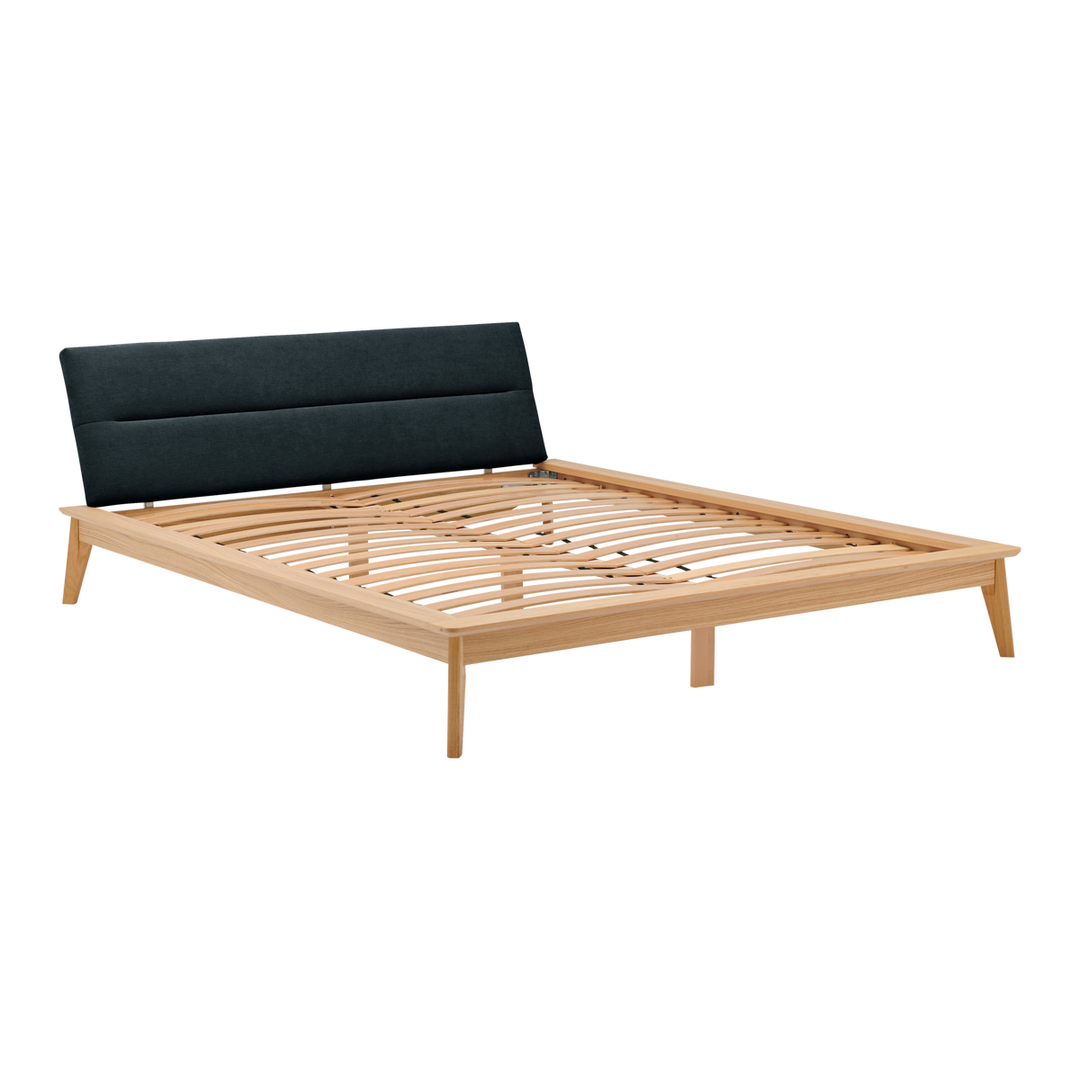 Lit bois avec tête de lit tissu Atia Lit bois avec tête de lit tissu Atia