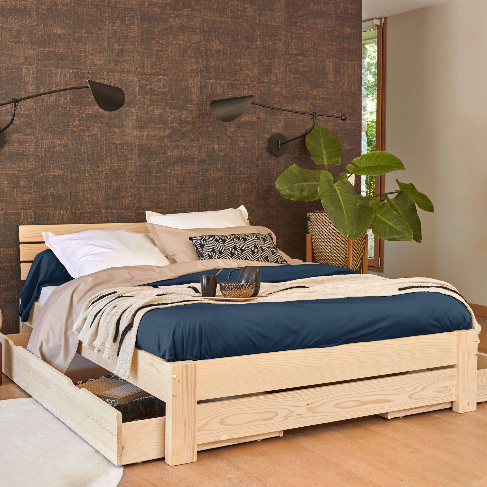 Housse de couette percale 140 x 200 cm Elise, bleu nuit