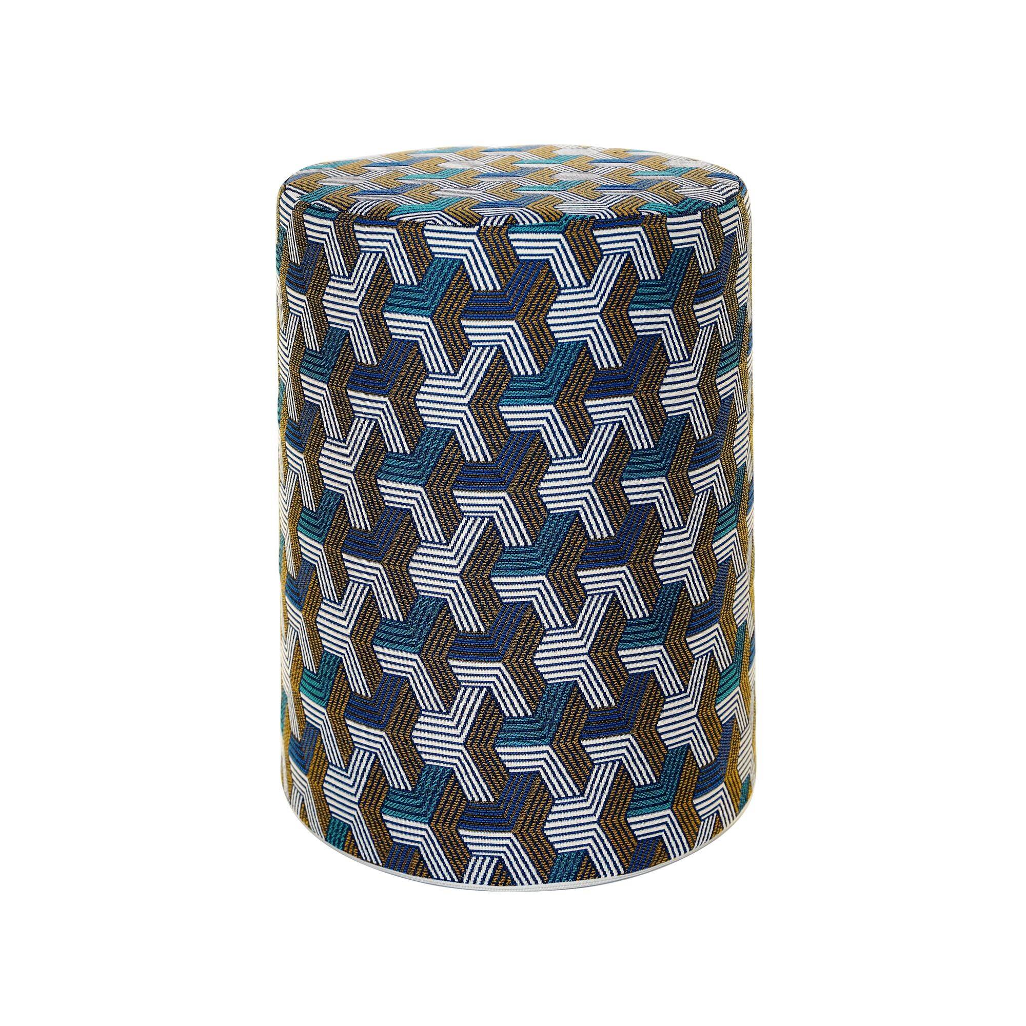 Pouf cylindrique Freddy Bleu/Or CAMIF