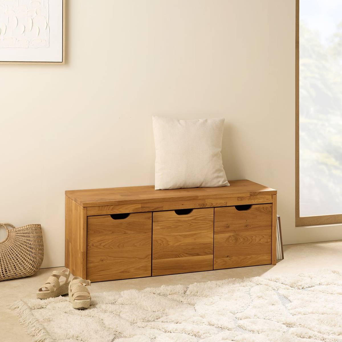 Banc bois massif 3 cubes de rangement Cyriel Banc bois massif 3 cubes de rangement Cyriel