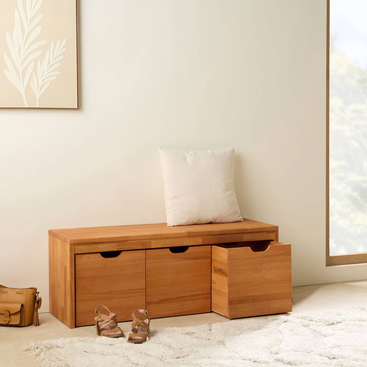 Banc bois massif 3 cubes de rangement Cyriel Banc bois massif 3 cubes de rangement Cyriel