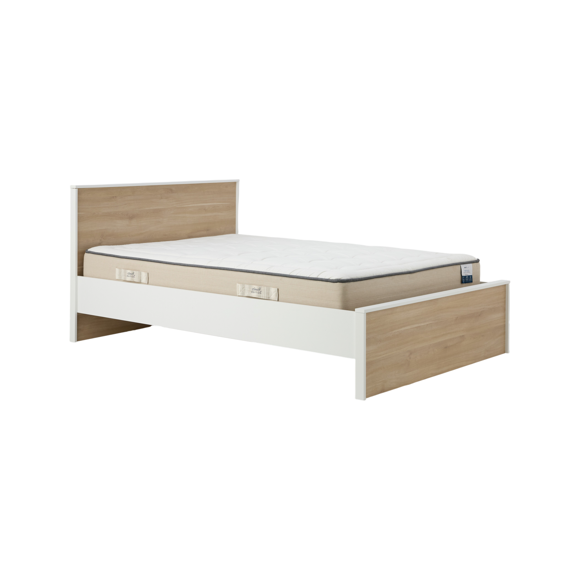 Laissez-vous séduire par le lit Palerme, l'alliance parfaite entre style et fonctionnalité pour votre chambre !Avec son élégant décor chêne et blanc, ce lit apporte une touche contemporaine et raffinée à votre espace. Son design soigné et moderne transforme votre chambre en un lieu chic et harmonieux, où chaque détail est pensé pour allier esthétisme et confort.Le lit Palerme est l'élément central idéal pour créer une ambiance à la fois tendance et intemporelle, tout en optimisant l'espace de votre pièce.Pour plus de praticité, vous avez la possibilité d'ajouter des tiroirs sous le lit en option, offrant un espace de rangement généreux sans alourdir la pièce.Pour compléter votre aménagement, la commode et l'armoire Palerme sont également disponibles, offrant des solutions de rangement élégantes et parfaitement assorties à votre lit .