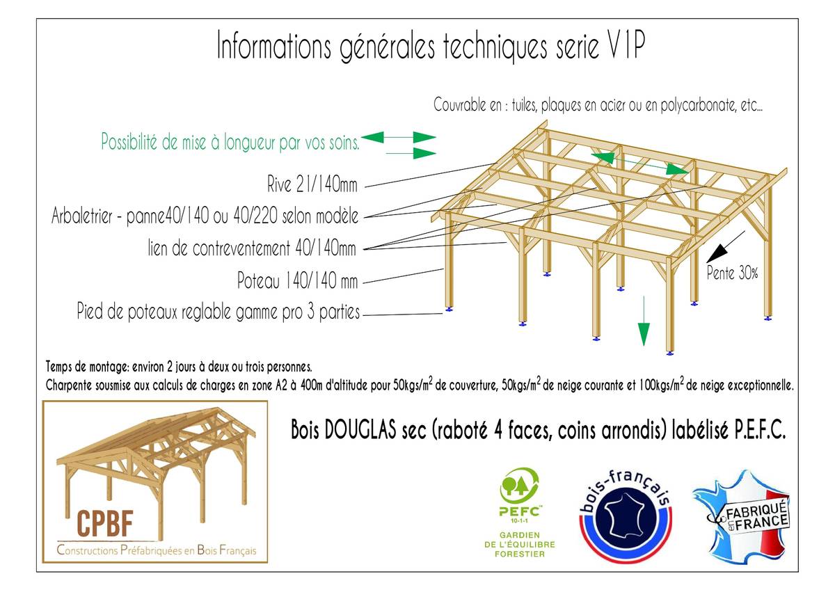 Abri une Pente pour Voiture Provence  en Bois CPBF Abri une Pente pour Voiture Provence  en Bois CPBF