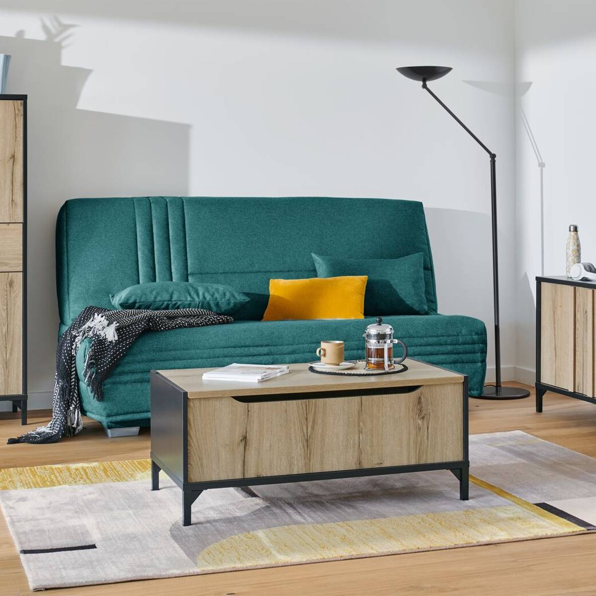 Canapé clic-clac tissu matelas 17 cm Genay Canapé clic-clac tissu matelas 17 cm Genay