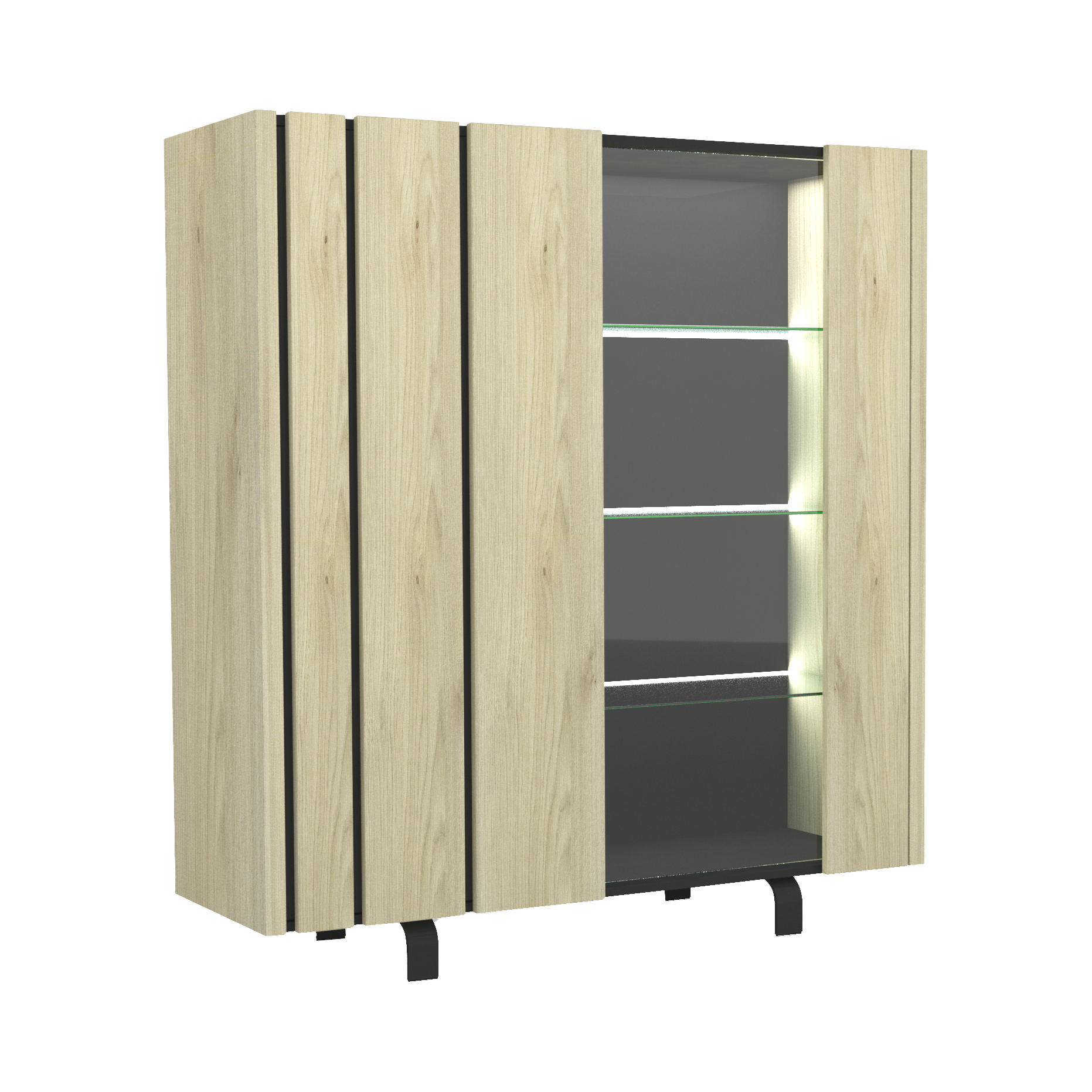 Meuble vitrine décor bois et noir 2 portes Salma