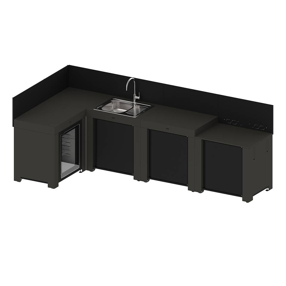 Cuisine 4 modules avec évier et réfrigérateur Comfort Gris Cargo