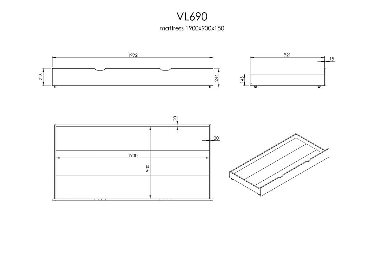 Lit gigogne + tiroirs Tom Lit gigogne + tiroirs Tom