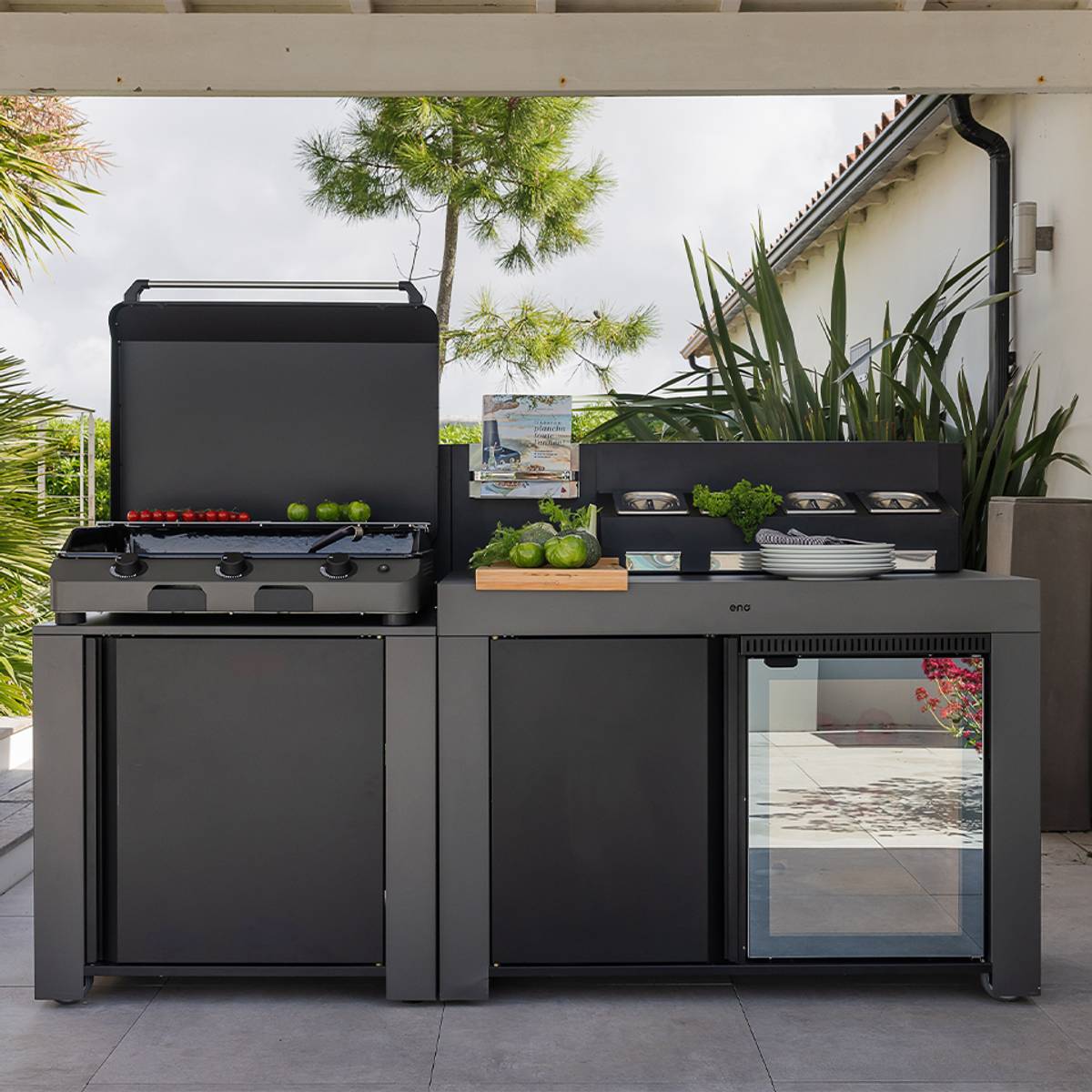 Meuble de Cuisine pour Plancha 120 x 60 cm Félix en Acier Gris et Noir Meuble de Cuisine pour Plancha 120 x 60 cm Félix en Acier Gris et Noir