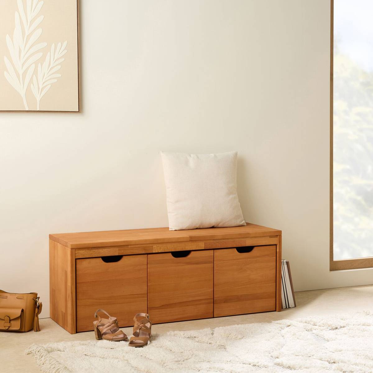 Banc bois massif 3 cubes de rangement Cyriel Banc bois massif 3 cubes de rangement Cyriel