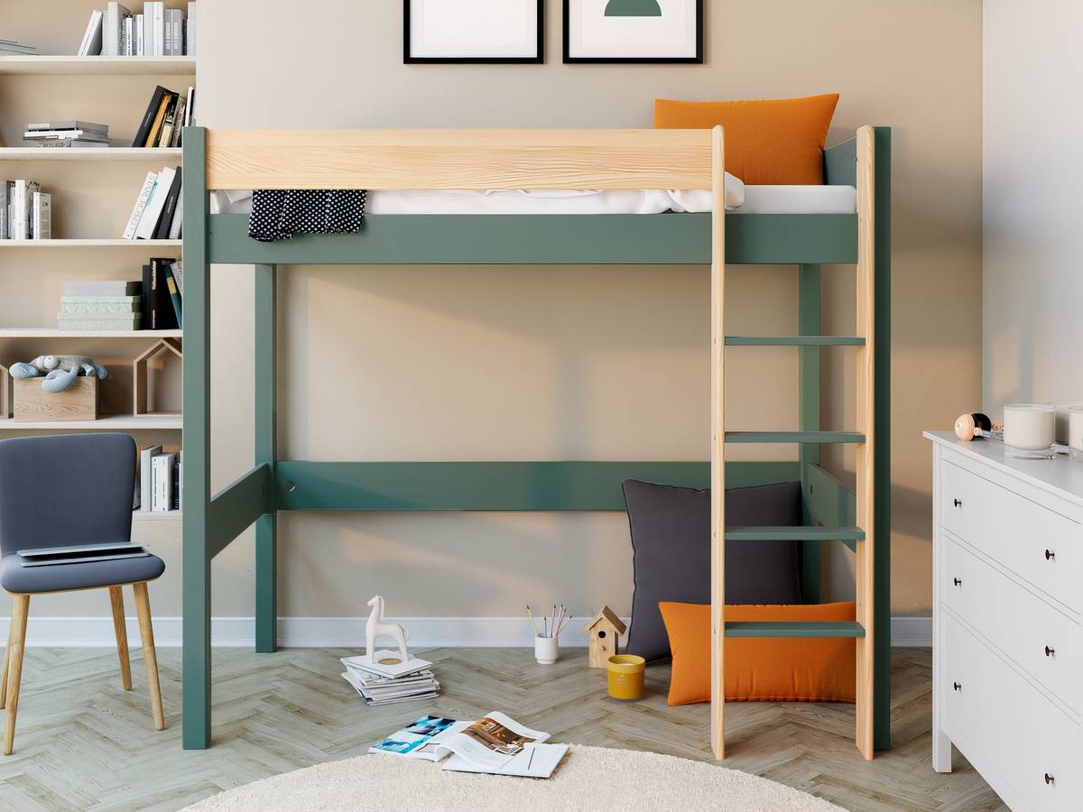 Lit mezzanine Sylvio - Kaki/Bois | Camif