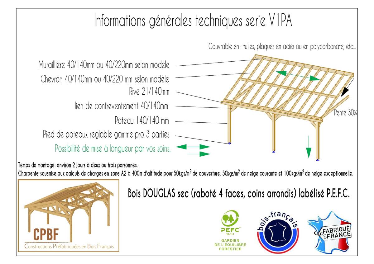 Abri une Pente Adossé pour Voiture Bretagne en Bois Abri une Pente Adossé pour Voiture Bretagne en Bois