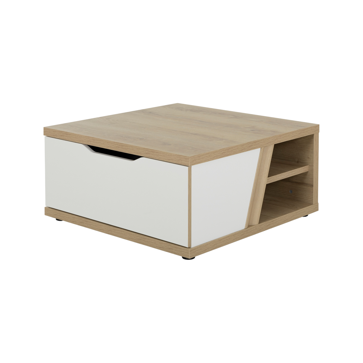 Table basse carrée décor bois et blanc avec tiroir Gustave Table basse carrée décor bois et blanc avec tiroir Gustave